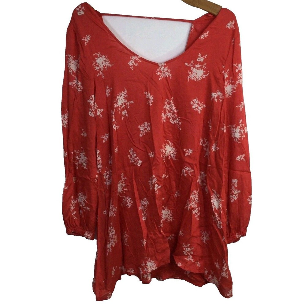 Billabong Womens Floral Tunic Dress Scoop-Neck Long‎ Sleeve Red Size Large NWT